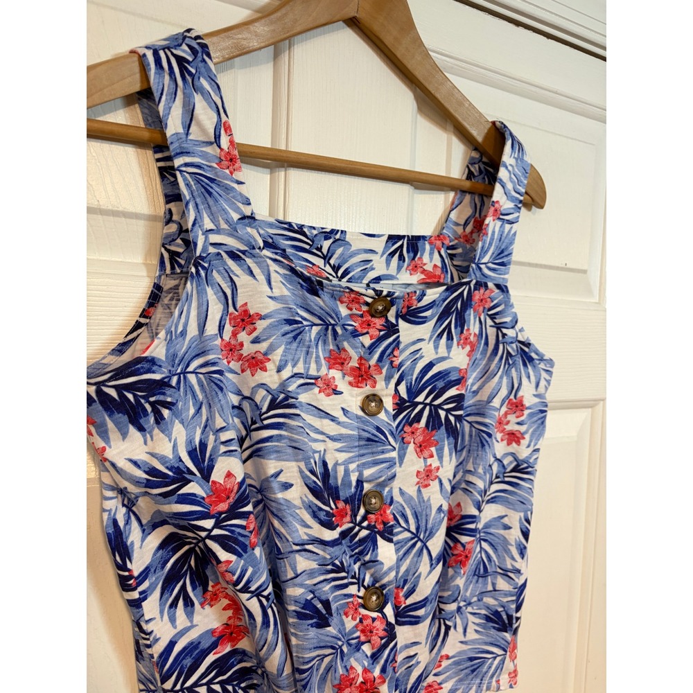 Caribbean Joe Crop Tropical Floral Cotton Tie Front Tank Top M Beach Resort